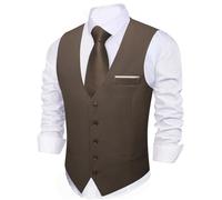 Barry.Wang Men's Dark Brown Foraml Waistcoat Business V-neck Vest