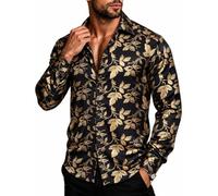 Barry.Wang Mens Disco Shirt Dress Silk Long Sleeve Button Down Regular Fit | Silky Fabric,Shiny,Lightweight,Skin-friendly,Nightclub,Cocktail,70s,Prom,Wedding,Dance,Dating,Dinner,Summer