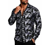 Barry.Wang Mens Disco Shirt Dress Silk Long Sleeve Button Down Regular Fit | Silky Fabric,Shiny,Lightweight,Skin-friendly,Nightclub,Cocktail,70s,Prom,Wedding,Dance,Dating,Dinner,Summer