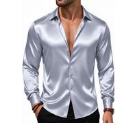Barry.Wang Mens Disco Shirt Satin Dress Long Sleeve Button Down Nightclub | Shiny Silk Fabric,Regular Fit,Lightweight,Skin-friendly,Disco,Cocktail,70s,Wedding,Dating,Prom,Party