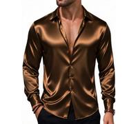 Barry.Wang Mens Disco Shirt Satin Dress Long Sleeve Button Down Nightclub | Shiny Silk Fabric,Regular Fit,Lightweight,Skin-friendly,Disco,Cocktail,70s,Wedding,Dating,Prom,Party