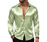 Barry.Wang Mens Disco Shirt Satin Dress Long Sleeve Button Down Nightclub | Shiny Silk Fabric,Regular Fit,Lightweight,Skin-friendly,Disco,Cocktail,70s,Wedding,Dating,Prom,Party