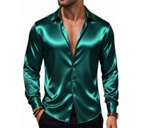 Barry.Wang Mens Disco Shirt Satin Dress Long Sleeve Button Down Nightclub | Shiny Silk Fabric,Regular Fit,Lightweight,Skin-friendly,Disco,Cocktail,70s,Wedding,Dating,Prom,Party
