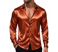 Barry.Wang Mens Disco Shirt Satin Dress Long Sleeve Button Down Nightclub | Shiny Silk Fabric,Regular Fit,Lightweight,Skin-friendly,Disco,Cocktail,70s,Wedding,Dating,Prom,Party