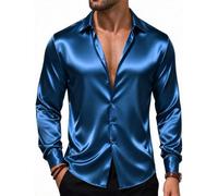 Barry.Wang Mens Disco Shirt Satin Dress Long Sleeve Button Down Nightclub | Shiny Silk Fabric,Regular Fit,Lightweight,Skin-friendly,Disco,Cocktail,70s,Wedding,Dating,Prom,Party
