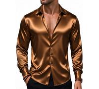 Barry.Wang Mens Disco Shirt Satin Dress Long Sleeve Button Down Nightclub | Shiny Silk Fabric,Regular Fit,Lightweight,Skin-friendly,Disco,Cocktail,70s,Wedding,Dating,Prom,Party