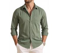 Barry.Wang Men's Dress Shirt Long Sleeve Regular Fit Stretch Solid Formal Casual Business Work Vacation Olive Green Shirts