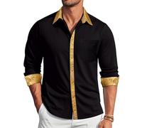 Barry.Wang Mens Dress Shirts Long Sleeve Button Down Business Formal Shirt Collar Contrast Gold Paisley Casual Wedding Party