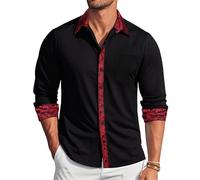 Barry.Wang Mens Dress Shirts Long Sleeve Button Down Business Formal Shirt Collar Contrast Red Paisley Casual Wedding Party