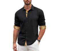 Barry.Wang Mens Dress Shirts Long Sleeve Button Down Business Formal Shirt Collar Cuff Contrast Casual Gold Paisley Shirt