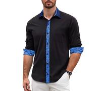 Barry.Wang Mens Dress Shirts Long Sleeve Button Down Business Formal Shirt Collar Cuff Contrast Casual Blue Paisley Shirt