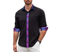 Barry.Wang Mens Dress Shirts Long Sleeve Button Down Business Formal Shirt Collar Cuff Contrast Casual Purple Paisley Shirt
