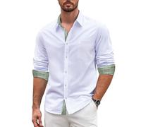 Barry.Wang Mens Dress Shirts Long Sleeve Button Down Business Formal Shirt Collar Cuff Contrast Casual Light Green Plaid Shir