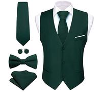 Barry.Wang Mens Emerald Green Suit Waistcoat Formal/Leisure V-neck Slim Fit Vest Bowtie Set for Party