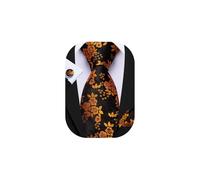 Barry.Wang Mens Floral Ties Set Silk 63inch Necktie Royal Gold Handkerchief Cufflinks for Formal Wedding Business