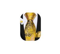 Barry.Wang Mens Floral Ties Yellow Blue Silk Necktie Handkerchief Cufflinks Set Formal Wedding Prom