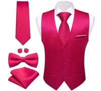 Barry.Wang Mens Formal Business Suit Vest Slim Fit Casual Solid Color Dress Waistcoat Tie Bow Tie Set Wedding Party, A-hot Pink, Medium
