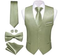 Barry.Wang Mens Formal Business Suit Vest Slim Fit Casual Solid Color Dress Waistcoat Tie Bow Tie Set Wedding Party, Sage Green, Small