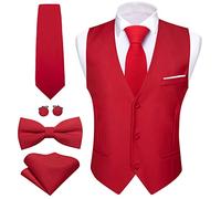 Barry.Wang Mens Formal Business Suit Vest Slim Fit Casual Solid Color Dress Waistcoat Tie Bow Tie Set Wedding Party, Red, Medium