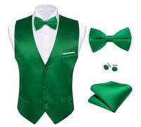 Barry.Wang Mens Formal Business Suit Vest V-neck Slim Fit Casual Solid Color Waistcoat Bowtie Set for Wedding Party Tuxedo, Emerald Green, Large