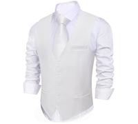 Barry.Wang Mens Formal Suit Vest Striped Casual V-neck Slim Fit Solid Color Waistcoat for Wedding Party Tuxedo, White, X-Large