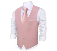 Barry.Wang Mens Formal Suit Vest Striped Casual V-neck Slim Fit Solid Color Waistcoat for Wedding Party Tuxedo, Pale Pink, X-Large