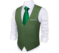 Barry.Wang Mens Formal Suit Vest Striped Casual V-neck Slim Fit Solid Color Waistcoat for Wedding Party Tuxedo, Sage Green, Medium
