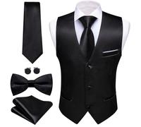 Barry.Wang Mens Formal Suit Vest Tie Bowtie Business Vests Set 5PC, A-black, Small