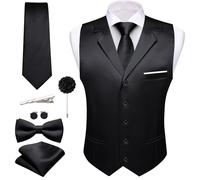 Barry.Wang Mens Formal Suit Vest Tie Bowtie Set 8PC Lapel Collar Casual Slim Fit Waistcoat Wedding Party Tuxedo, Black, XX-L
