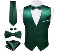 Barry.Wang Men's Formal Suit Waistcoat Business Vest Tie Bow Tie Set | Classic V-neck Slim Fit 5PC perfect for wedding party