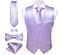 Barry.Wang Men's Formal Suit Waistcoat Business Vest Tie Bow Tie Set | Classic V-neck Slim Fit 5PC perfect for wedding party