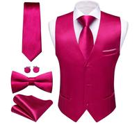 Barry.Wang Men's Formal Suit Waistcoat Business Vest Tie Bow Tie Set | Classic V-neck Slim Fit 5PC perfect for wedding party