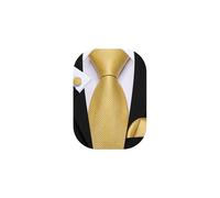 Barry.Wang Mens Gold Tie Silk Solid Color Necktie Pocket Square Cufflinks Set Formal Wedding
