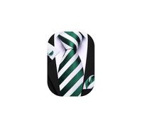Barry.Wang Mens Green White Tie Silk Stripe Necktie Handkerchief Cufflinks Set Formal Wedding