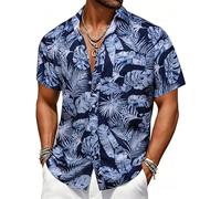 Barry.Wang Mens Hawaiian Shirt Tropical Floral Short Sleeve Button Down Aloha Shirts Summer Luau Beach Cruise Party Casual Wear