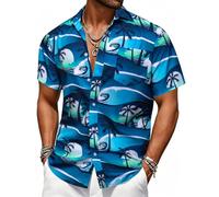 Barry.Wang Men's Hawaiian Shirts Short Sleeve Beach Beach Coconut Tree
