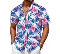 Barry.Wang Mens Hawaiian Shirts Short Sleeve Beach Casual Aloha Summer Button Down Tropical Floral Palm Stretch Holiday Yacht