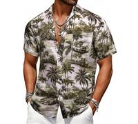Barry.Wang Mens Hawaiian Shirts Short Sleeve Beach Casual Aloha Summer Button Down Tropical Holiday Yacht Frond Printed