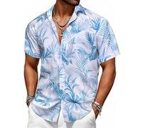 Barry.Wang Mens Hawaiian Shirts Short Sleeve Beach Casual Aloha Summer Button Down Tropical Holiday Yacht Frond Coconut