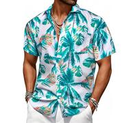 Barry.Wang Mens Hawaiian Shirts Short Sleeve Beach Casual Aloha Summer Button Down Tropical Lightweight Holiday Palm Coconut