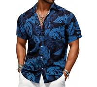 Barry.Wang Mens Hawaiian Shirts Short Sleeve Beach Casual Aloha Summer Button Down Tropical Lightweight Yacht Palm Navy Blue