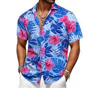 Barry.Wang Mens Hawaiian Shirts Short Sleeve Beach Casual Aloha Summer Button Down Tropical Palm Floral Lightweight Holiday