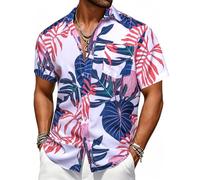 Barry.Wang Mens Hawaiian Shirts Short Sleeve Beach Casual Aloha Summer Button Down Tropical Palm Leaf Lightweight Holiday