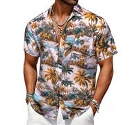 Barry.Wang Men's Hawaiian Shirts Short Sleeve Coconut Beach Aloha Summer