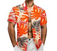 Barry.Wang Mens Hawaiian Shirts Short Sleeve Summer Funky Floral Cuba-Neck Holiday Beach Shirts Gold S-3XL