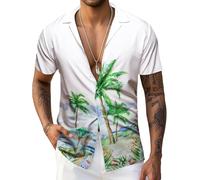 Barry.Wang Mens Hawaiian Shirts Short Sleeve Summer Funky Floral Cuba-Neck Holiday Beach Shirts White S-3XL