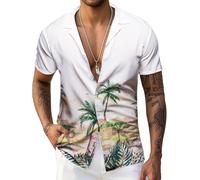 Barry.Wang Mens Hawaiian Shirts Short Sleeve Summer Funky Floral Cuba-Neck Holiday Beach Shirts White S-3XL