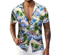 Barry.Wang Mens Hawaiian Shirts Short Sleeve Summer Funky Floral Cuba-Neck Holiday Beach Shirts White S-3XL