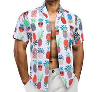 Barry.Wang Mens Hawaiian Shirts Short Sleeve Summer Funky Floral Cuba-Neck Holiday Beach Shirts White S-3XL