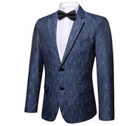 Barry.Wang Men's Herringbone Blazer Two Button Blazer Bowtie Handkerchief Cufflink Set for Wedding Business Party Tuxedo Suit Jacket Blue
